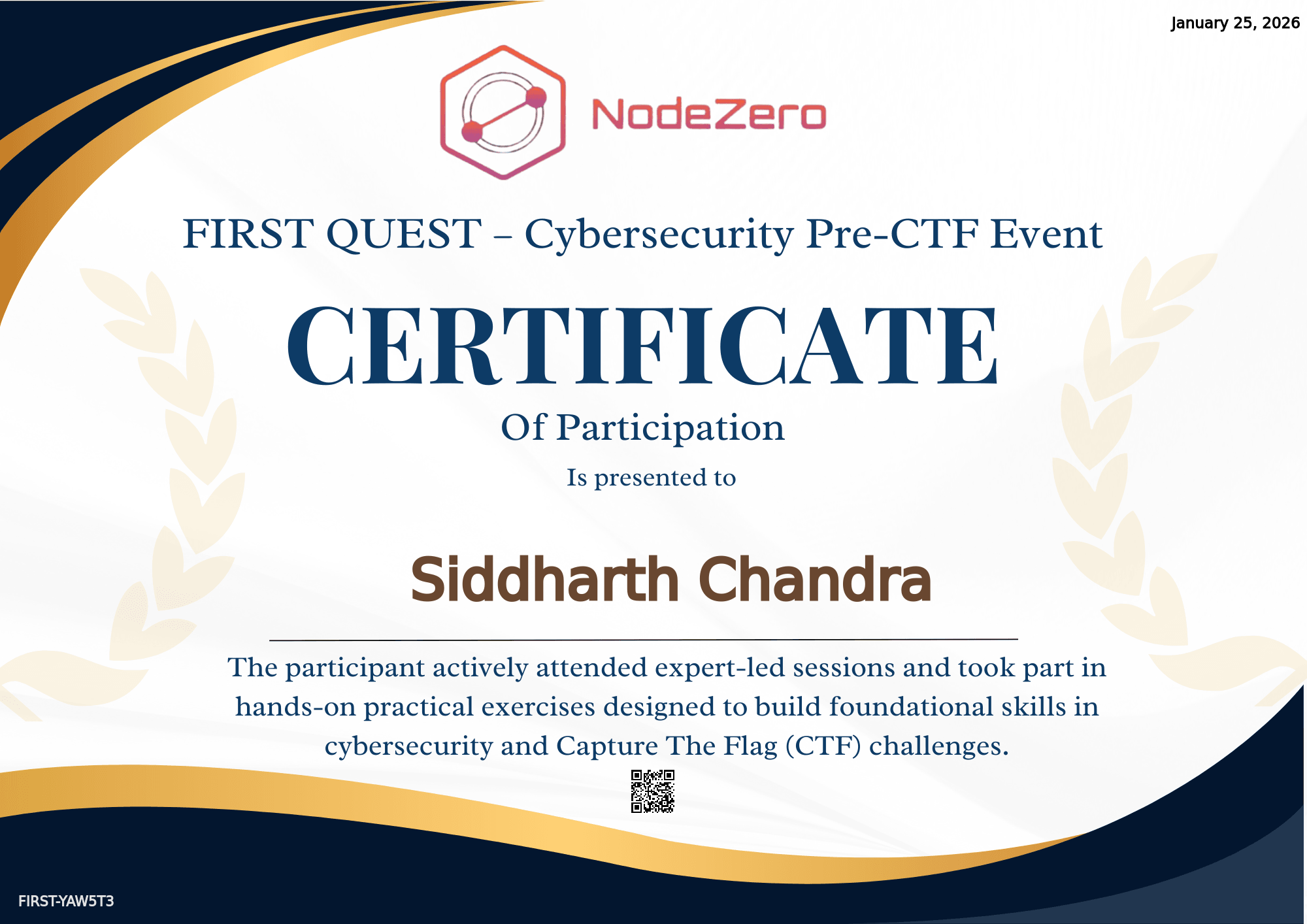 Node Zero certificate