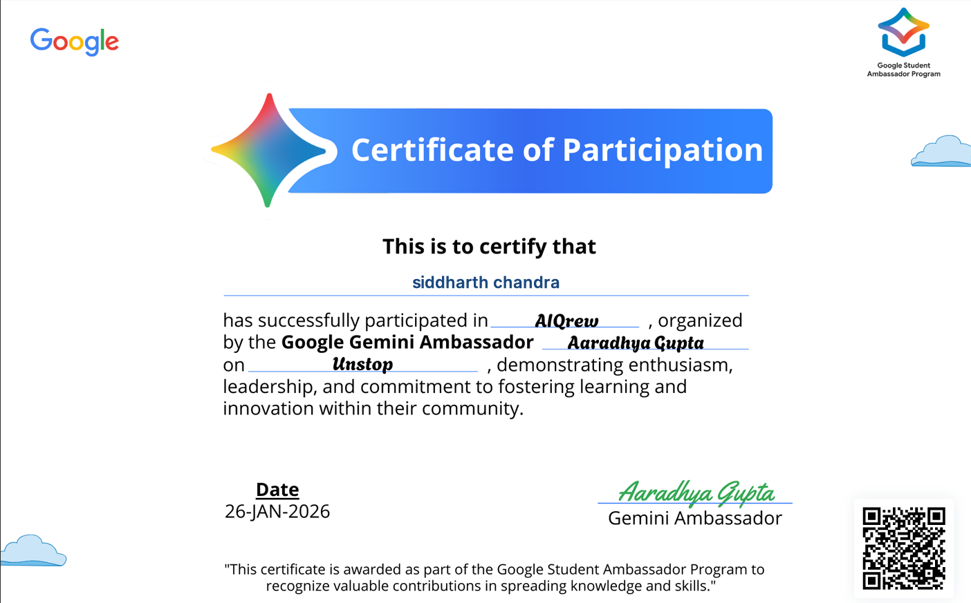 Google Certificate under AIcrew